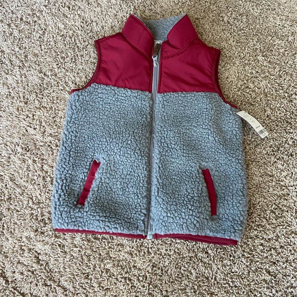 NWT red hard shell and grey Sherpa vest
